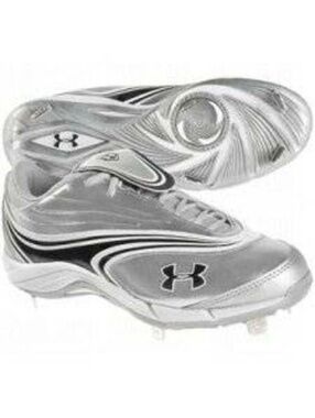Womens Baseball Cleats Under Armour 12 Glyde IV ST Silver Metal Athletic Shoes